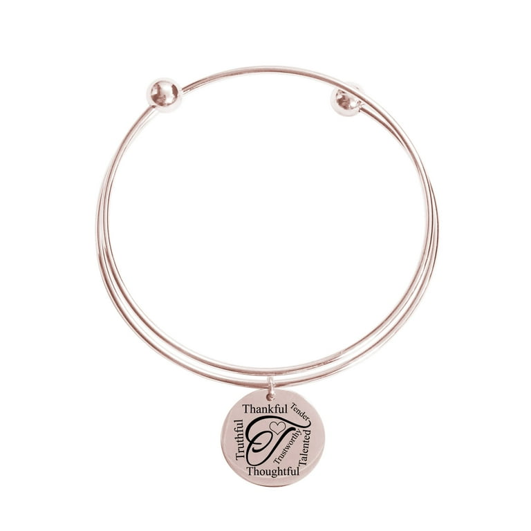 Silver Pink Box Love Between Mother Initial Bangle with Cubic Zirconia K Silver Pink Box Love Between Mother Initial Bangle with Cubic Zirconia K